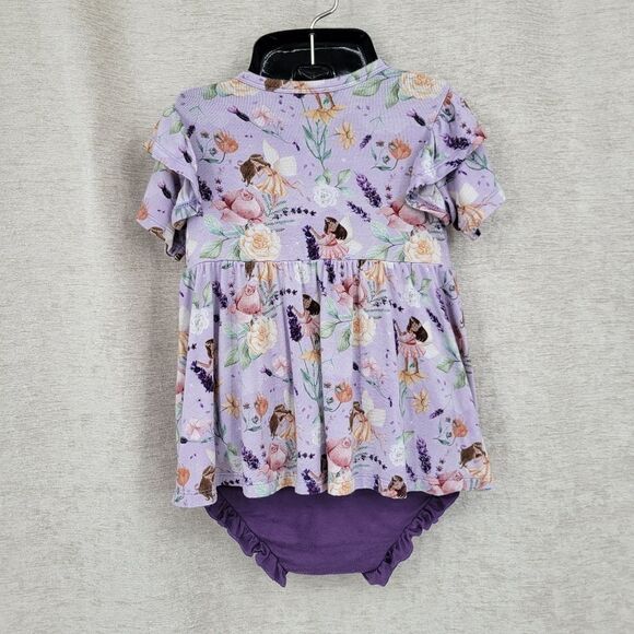 Laree + Co Bamboo Purple Floral Fairy Top Ruffle Sleeves Matching Bloomers Set - Picture 3 of 14